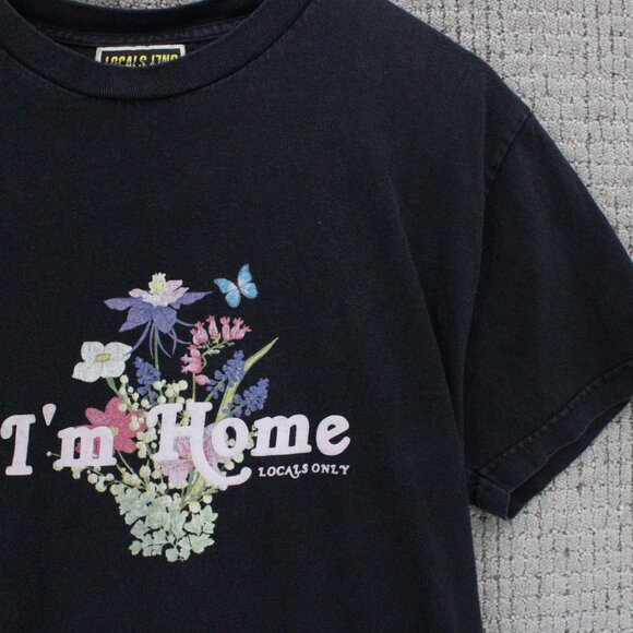 Locals Only Shirt Mens Black Short Sleeve Crewneck Floral Graphic Logo Large L - Picture 3 of 9